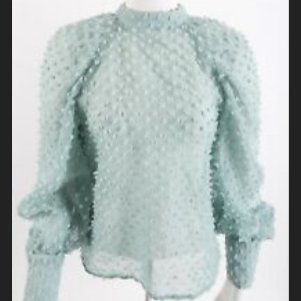 ZARA AQUA SHEER POLKA DOT TOP 💚